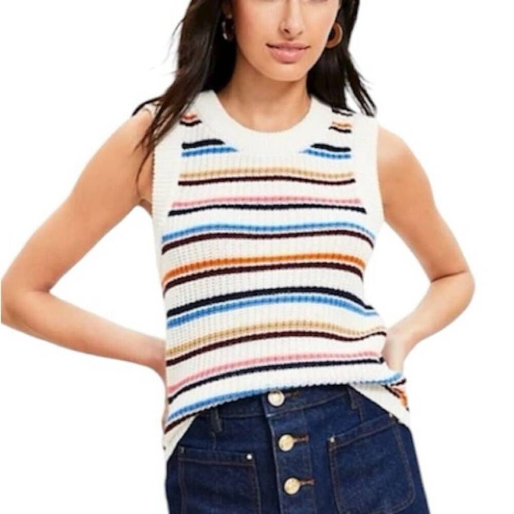 Loft Whimsi Preppy Coquette Sleeveless Striped Knit Ribbed Sweater Women XS